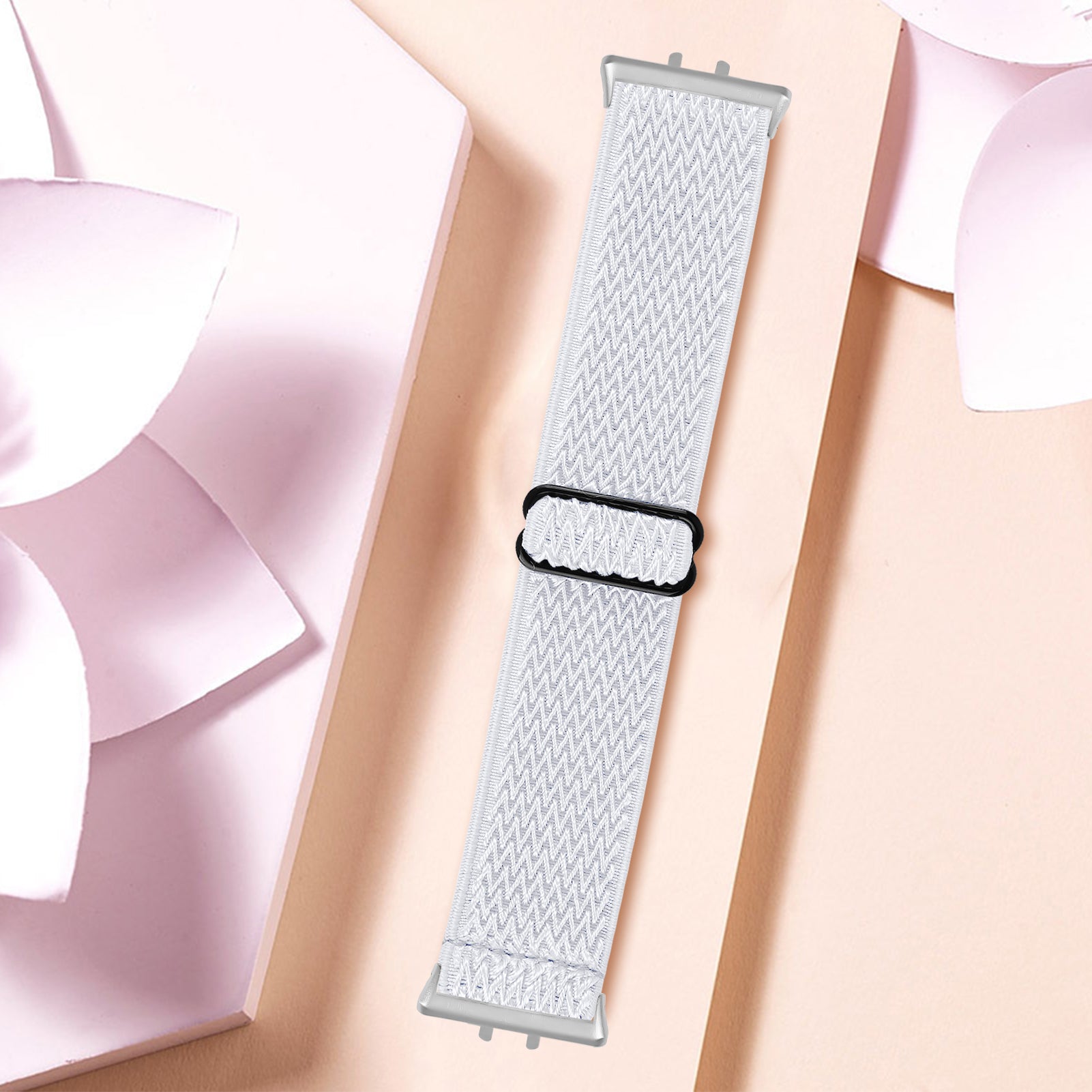 For Samsung Galaxy Fit3 SM-R390 Woven Watch Strap Adjustable Wrist Band with Silver Connector - White For Samsung Galaxy Fit3 SM-R390 Woven Watch Strap Adjustable Wrist Band with Silver Connector - White
